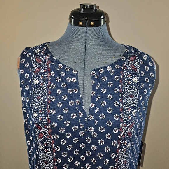 LUCKY BRAND Navy Blue Flowy Pattern Tank Top - Picture 5 of 9